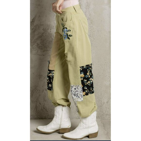POL Pistachio Patchwork Jogger Distressed Pant Sz Medium NWT - Picture 3 of 10